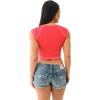 True Religion Women’s SRS Contrast Stitch Rib Notched Tee | Womens Tops | T Shirts for Women | Graphic Tees for Women(Flame Scarlet)