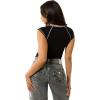 True Religion Women’s SRS Contrast Stitch Rib Notched Tee | Womens Tops | T Shirts for Women | Graphic Tees for Women(Jet Black)
