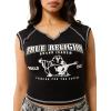 True Religion Women’s SRS Contrast Stitch Rib Notched Tee | Womens Tops | T Shirts for Women | Graphic Tees for Women(Jet Black)