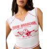 True Religion Women’s SRS Contrast Stitch Rib Notched Tee | Womens Tops | T Shirts for Women | Graphic Tees for Women(Optic White​)