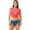True Religion Women’s SRS Contrast Stitch Rib Notched Tee | Womens Tops | T Shirts for Women | Graphic Tees for Women(Flame Scarlet)