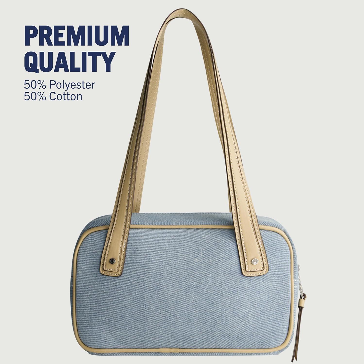 imageTrue Religion Satchel Bag Womens Small Denim Bowling Purse Handbag Denim