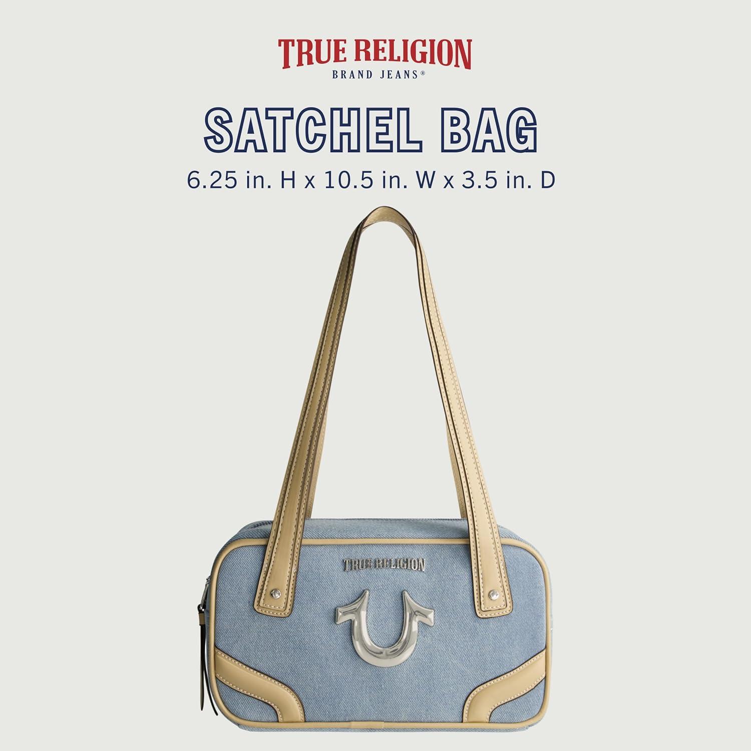 imageTrue Religion Satchel Bag Womens Small Denim Bowling Purse Handbag Denim