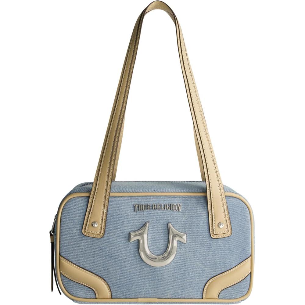 imageTrue Religion Satchel Bag Womens Small Denim Bowling Purse Handbag Denim