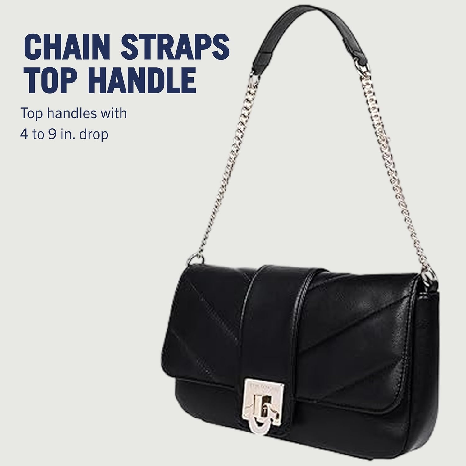 imageTrue Religion Shoulder Bag Quilted Flap Purse with Logo Clasp Gold Chain Straps and Matching Mini Bag Black