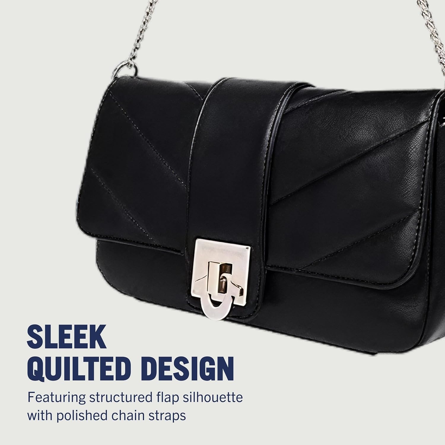 imageTrue Religion Shoulder Bag Quilted Flap Purse with Logo Clasp Gold Chain Straps and Matching Mini Bag Black