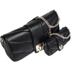 True Religion Shoulder Bag, Quilted Flap Purse with Logo Clasp, Gold Chain Straps and Matching Mini Bag, Black