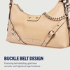 True Religion Shoulder Bag, Smooth Belted Purse with Chain Handle, Adjustable Strap and Gold Hardware(Camel)