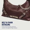 True Religion Shoulder Bag, Smooth Belted Purse with Chain Handle, Adjustable Strap and Gold Hardware(Wine)