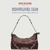 True Religion Shoulder Bag, Smooth Belted Purse with Chain Handle, Adjustable Strap and Gold Hardware(Wine)