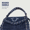 True Religion Studded Horseshoe Eyelet Denim Flap Bag, Crossbody Shoulder Handbag with Logo and Stud Details, Dark Denim