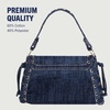 True Religion Studded Horseshoe Eyelet Denim Flap Bag, Crossbody Shoulder Handbag with Logo and Stud Details, Dark Denim