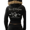 True Religion Women’s Velour Crystal Shrunken Zip Hoodie | Hoodies for Women | Zip Up Hoodie Women | Cropped Hoodie(Jet Black)