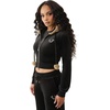 True Religion Women’s Velour Crystal Shrunken Zip Hoodie | Hoodies for Women | Zip Up Hoodie Women | Cropped Hoodie(Jet Black)