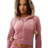 True Religion Women’s Velour Crystal Shrunken Zip Hoodie | Hoodies for Women | Zip Up Hoodie Women | Cropped Hoodie(Nostalgia Rose)
