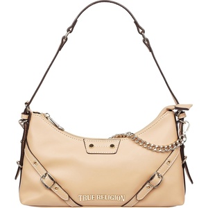 True Religion Shoulder Bag, Smooth Belted Purse with Chain Handle, Adjustable Strap and Gold Hardware(Camel)