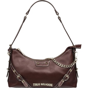 True Religion Shoulder Bag, Smooth Belted Purse with Chain Handle, Adjustable Strap and Gold Hardware(Wine)
