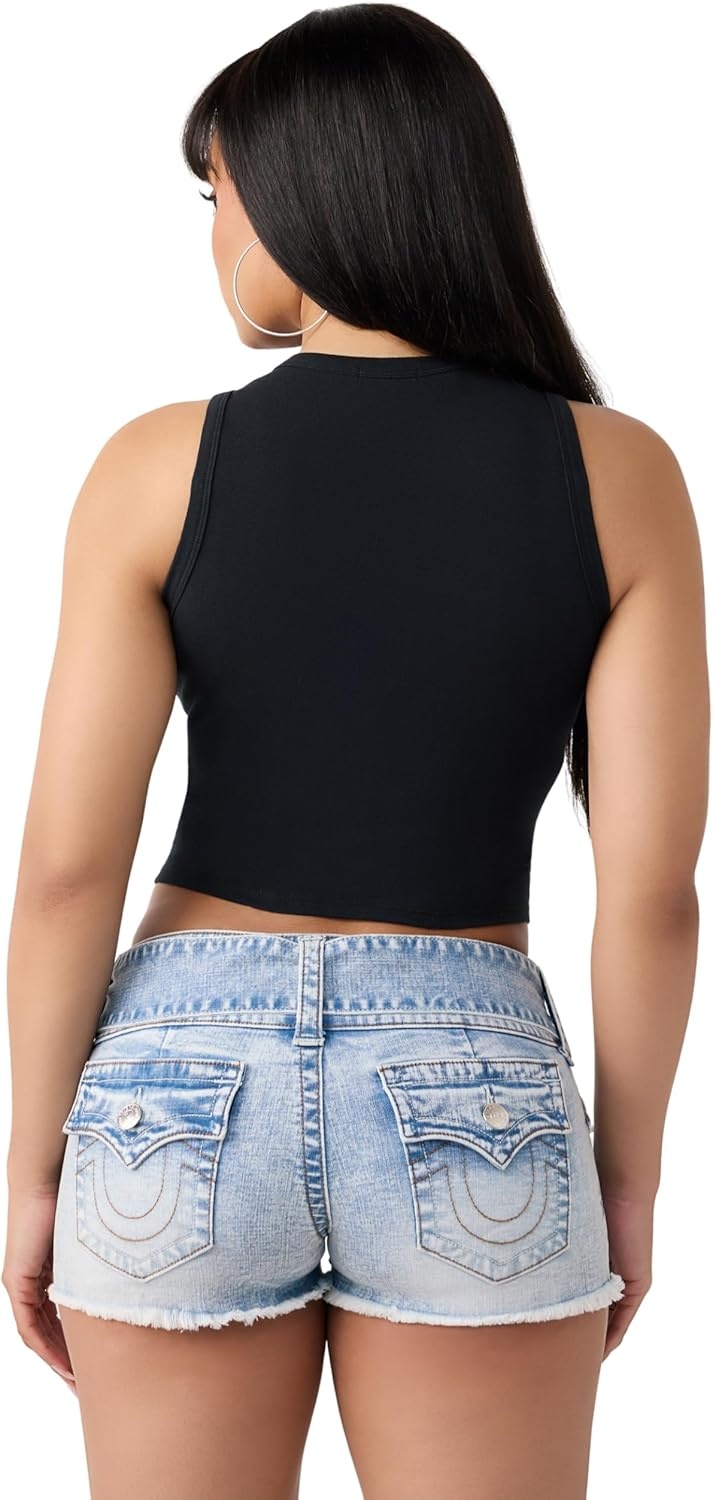 image:imageTrue Religion Womens OG SRS Halter Tank Cotton Stretch Fabric Halter Design Flattering FitJet Black