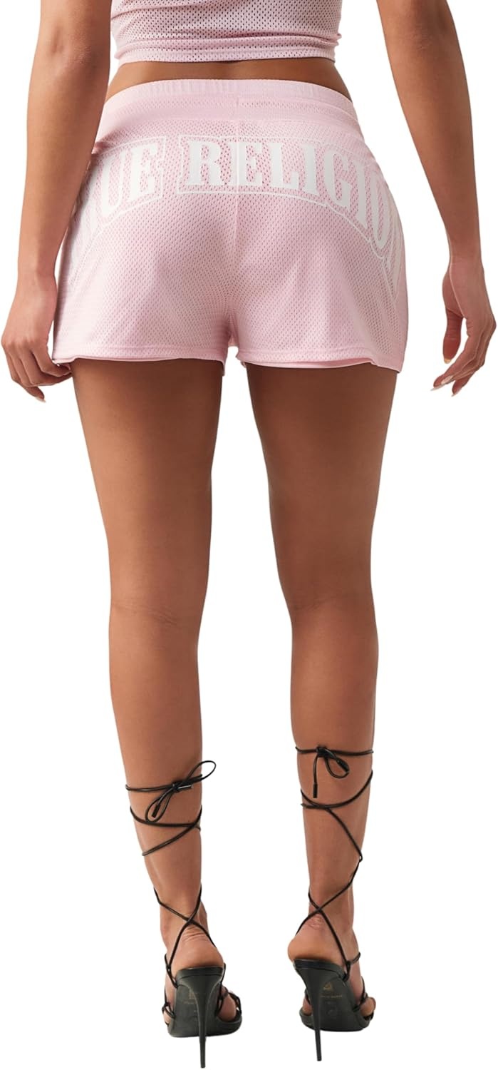 image:imageTrue Religion Womens Sporty Mesh Shorts Polyester Blend Comfortable Fit Soft FeelOrchid Pink