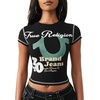 True Religion Women’s Cap Sleeve Baby Tee – Soft Cotton Blend T Shirt, Stretch Fabric, Flattering Fit(Jet Black)