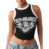 True Religion Women’s Crystal Ringer Racer Tank Top – Cotton Stretch Fabric, Sleeveless Design, Flattering Fit(Jet Black)