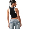 True Religion Women’s Crystal Ringer Racer Tank Top – Cotton Stretch Fabric, Sleeveless Design, Flattering Fit(Jet Black)