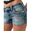 True Religion Women’s Pierced Joey Low Rise Cutoff Flap Shorts – Cotton Blend, Stretch Fabric, Women’s Jean Shorts(Sonic Journey)