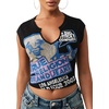 True Religion Women’s Rib Notch Buddha Tee – Soft Stretch Blend T Shirt, Rib Fabric, Flattering Fit(Jet Black)
