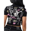 True Religion Women’s Sketched AOP Logo Baby Tee – Soft Cotton Blend, Stretch Fabric, Flattering Fit(Jet Black)