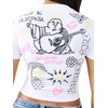 True Religion Women’s Sketched AOP Logo Baby Tee – Soft Cotton Blend, Stretch Fabric, Flattering Fit(Optic White)