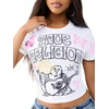 True Religion Women’s Sketched AOP Logo Baby Tee – Soft Cotton Blend, Stretch Fabric, Flattering Fit(Optic White)