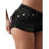 True Religion Women’s Spicy Mid Rise Short with Flaps – Cotton Blend, Stretch Fabric, Women’s Jean Shorts(Thunder Bloom)