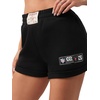 True Religion Women’s Sporty Foldover Patch Shorts – Cotton Blend, Comfortable Fit, Soft Feel(Jet Black)