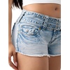 True Religion Women’s Wide Belt Joey Low Rise Shorts with Flaps – Cotton Blend, Stretch Fabric, Women’s Jean Shorts(Freckle Wave)