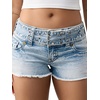 True Religion Women’s Wide Belt Joey Low Rise Shorts with Flaps – Cotton Blend, Stretch Fabric, Women’s Jean Shorts(Freckle Wave)