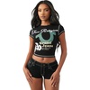 True Religion Women’s Cap Sleeve Baby Tee – Soft Cotton Blend T Shirt, Stretch Fabric, Flattering Fit(Jet Black)