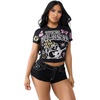 True Religion Women’s Sketched AOP Logo Baby Tee – Soft Cotton Blend, Stretch Fabric, Flattering Fit(Jet Black)