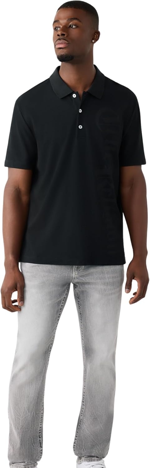 image:imageTrue Religion Mens Old English TR Pique Polo 100 Cotton Comfortable Fit Lightweight FeelJet Black