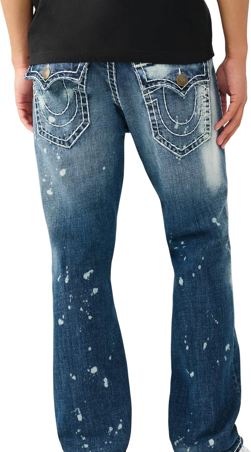 image:imageTrue Religion Mens Ricky Super T Flap 34 in Premium Stretch Denim Great Fit Durable DesignNocturne Drive Drk Wsh W Rips