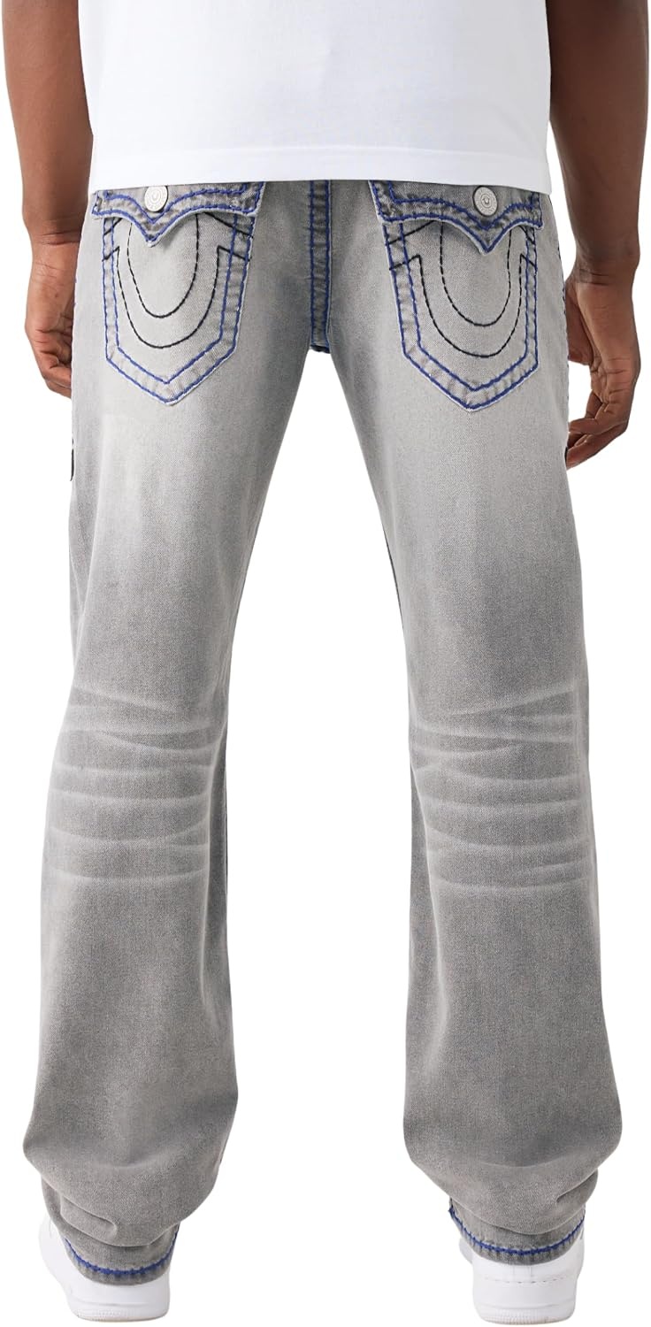 image:imageTrue Religion Mens Ricky Super T Flap Straight Jeans Cotton Blend Straight Fit Flap Pocket DetailOrbit Dusk Grey Wash