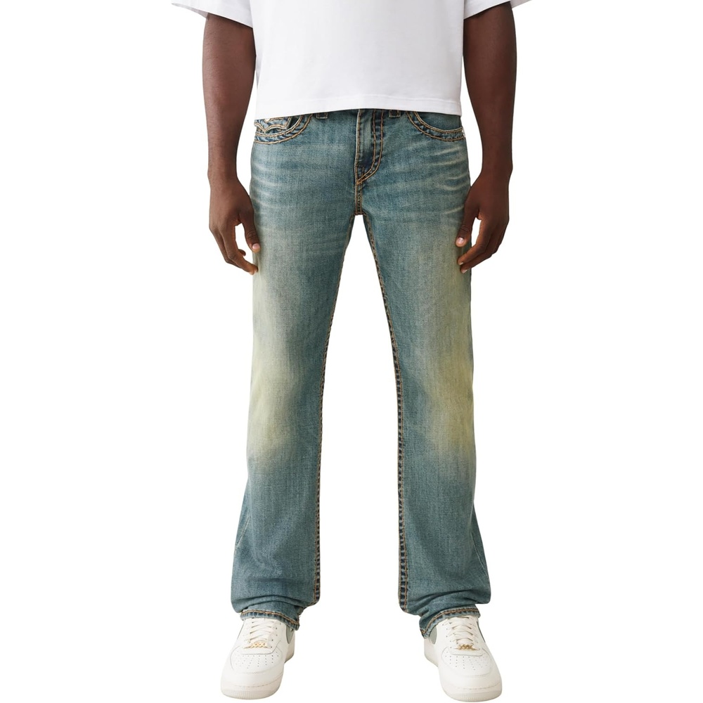 image:imageTrue Religion Mens Ricky Super T Flap Straight Jeans Cotton Blend Straight Fit Flap Pocket DetailSteel Drift Medium Wash