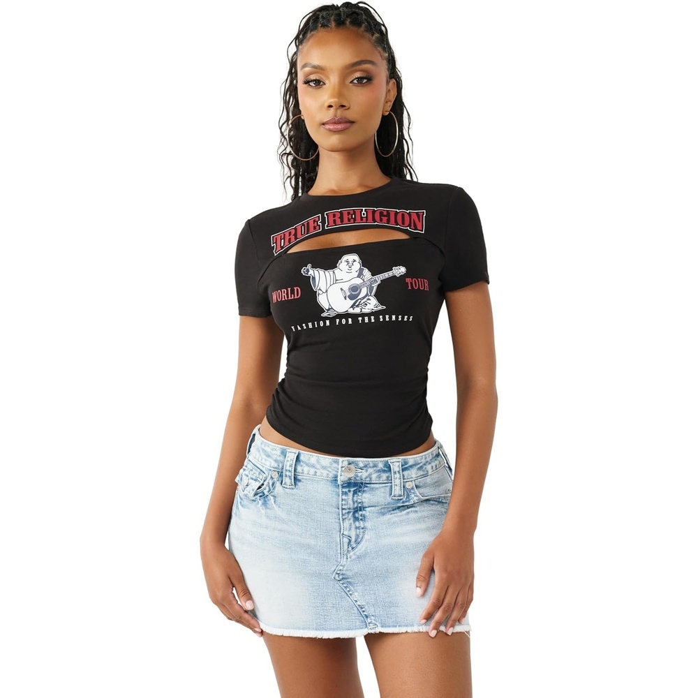 image:imageTrue Religion Womens Buddha Ruch Top Shirt 96 Cotton 4 Elastane Soft Stretch Knit Premium ComfortJet Black