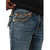 True Religion Men’s Ricky Super T Flap Straight Jeans – Cotton Blend, Straight Fit, Flap Pocket Detail(Sideline Raw Dark Wash)