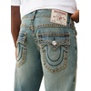 True Religion Men’s Ricky Super T Flap Straight Jeans – Cotton Blend, Straight Fit, Flap Pocket Detail(Steel Drift Medium Wash)
