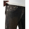 True Religion Men’s Ricky Super T Flap Straight Jeans – Cotton Blend, Straight Fit, Flap Pocket Detail(Sunset Stereo Dark Wash)