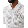 True Religion Men’s Short Sleeve Marled Crochet Knit Shirt – 100% Cotton, Lightweight Feel, Comfortable Fit(Quiet Grey)