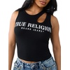 True Religion Women’s Crystal Cut Out Rib Top – Rib Knit, Soft Stretch Fabric, Modern Silhouette(Jet Black)