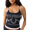 True Religion Women’s Crystal HS Double Strap Sleevless Tee – Cotton Stretch Fabric T Shirt, Sleeveless Design, Soft Feel(Jet Black)