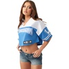 True Religion Women’s Crystal Sporty Jersey Shirt – 95% Polyester 5% Elastane, Soft Stretch Jersey, Premium Comfort(Blue / White)