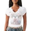 True Religion Women’s Raglan Cap Sleeve Side Ruch Shirt – Cotton Stretch Fabric, Soft Texture, Modern Fit(Optic White)